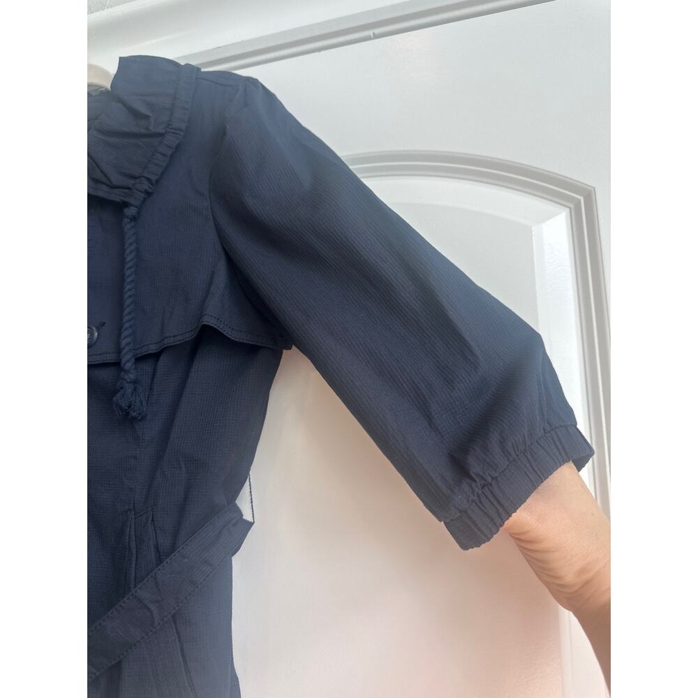 Loft Navy Jacket Elbow Length Sleeve Button Down Jacket with Waist Belt - Picture 7 of 8